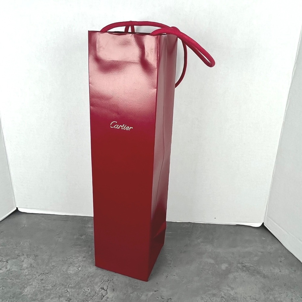 Cartier Red Luxury Paper Shopping Bag Gold Logo Rope Handles Excellent Condition